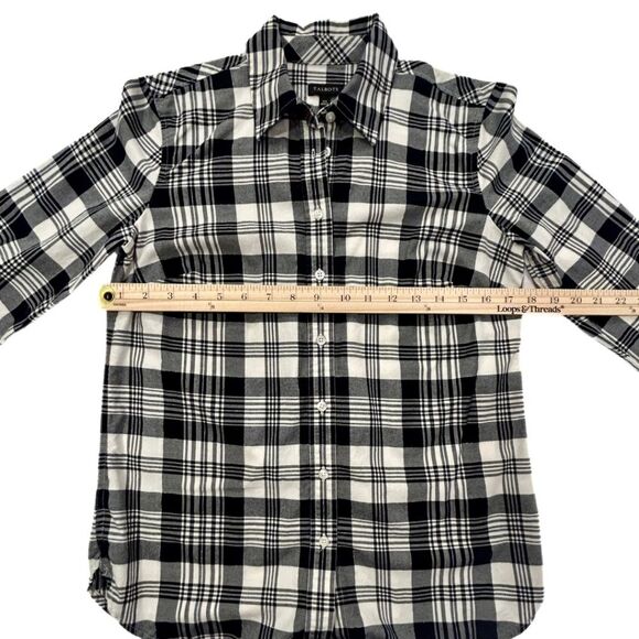 Talbots Long Sleeve Button Down Black/White Cotton Plaid Blouse Womens Sz XS - Picture 5 of 8